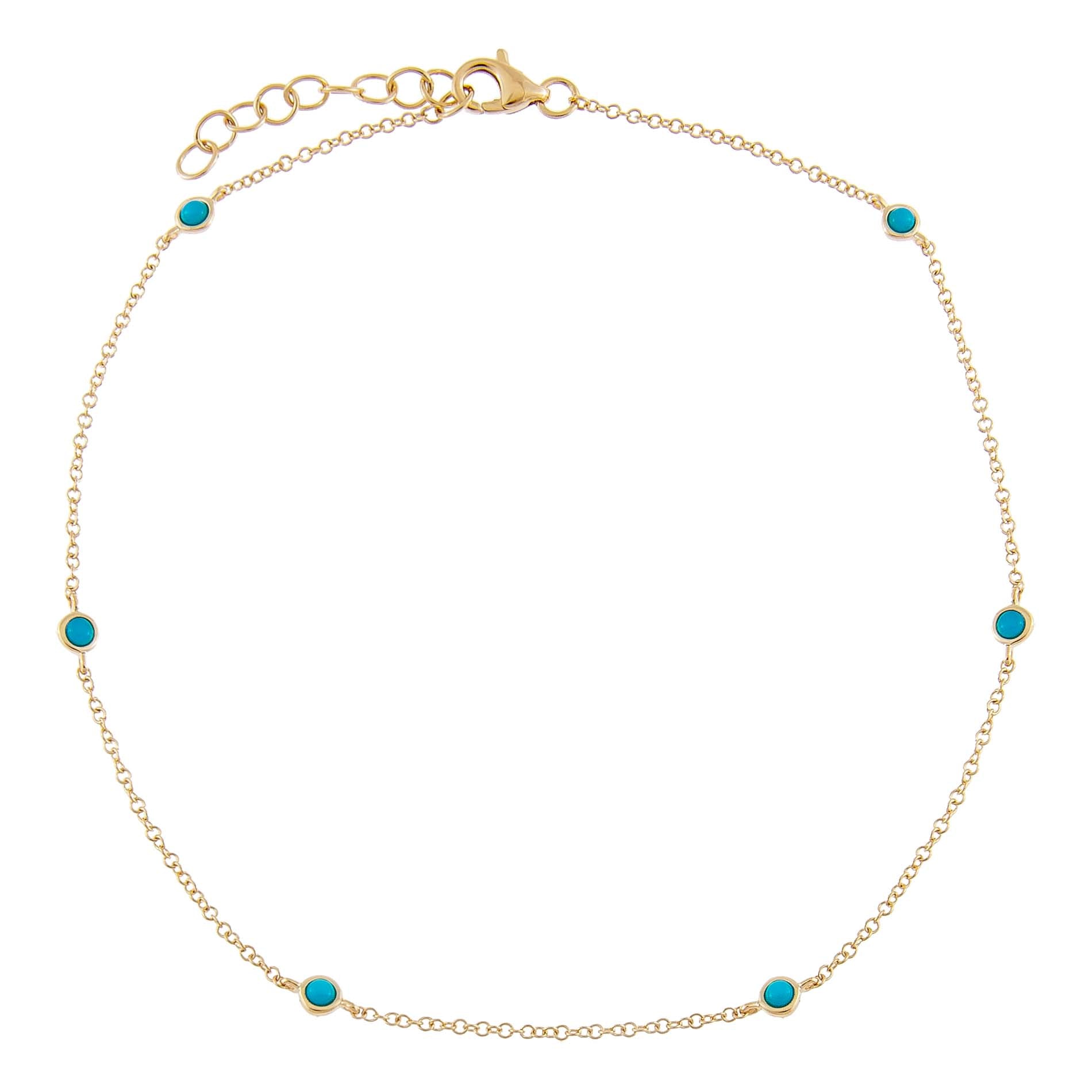 Multi Turquoise Bezel Anklet 14K