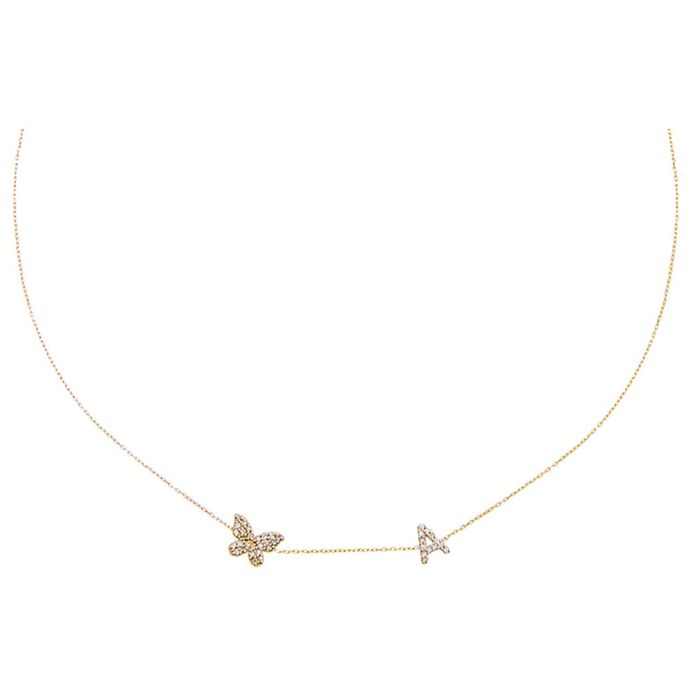 Diamond Pave Butterfly Initial Choker 14K