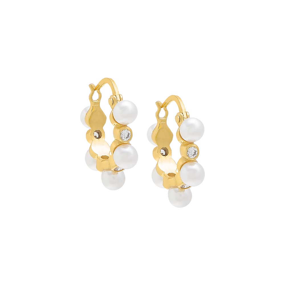 Embedded Pearl X CZ Hoop Earring