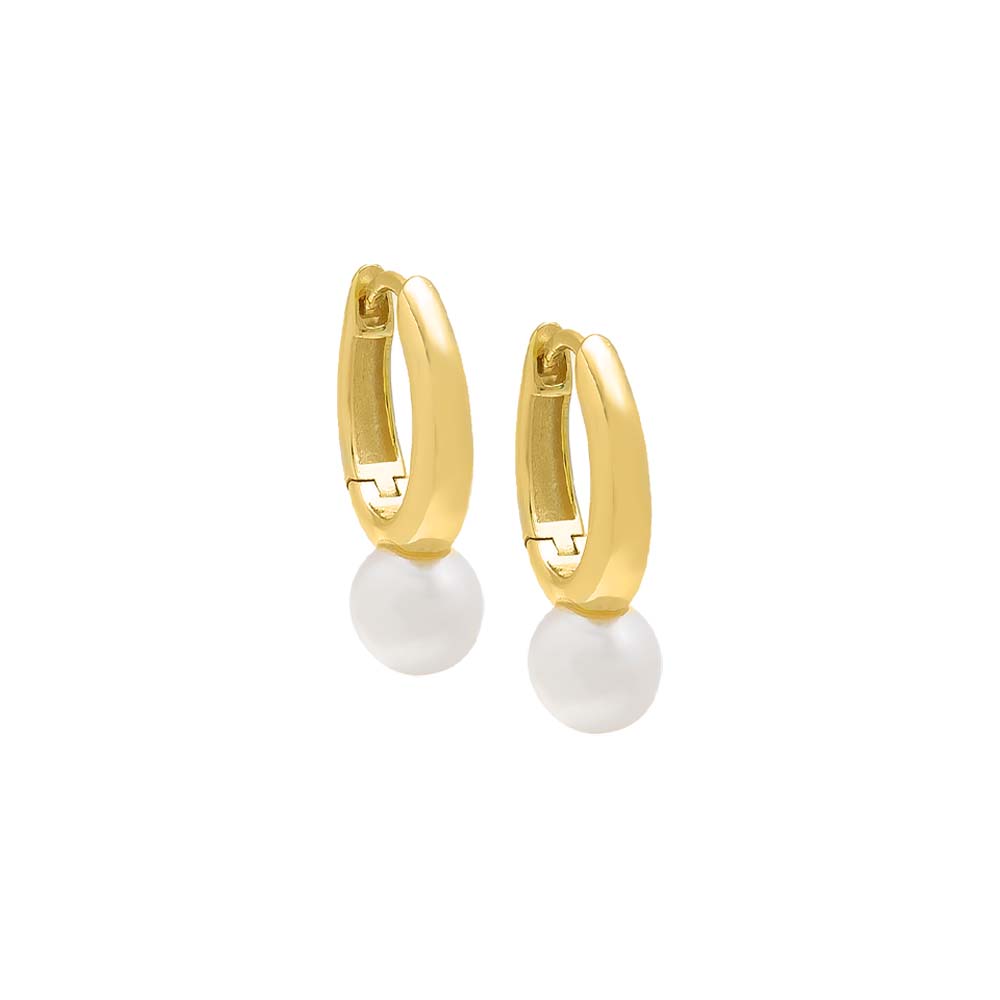 Dangling Pearl Oval Huggie Earring