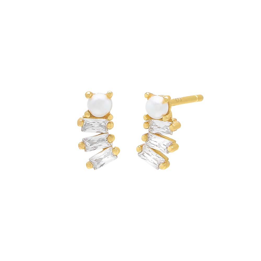 Pearl Baguette Curved Bar Stud Earring