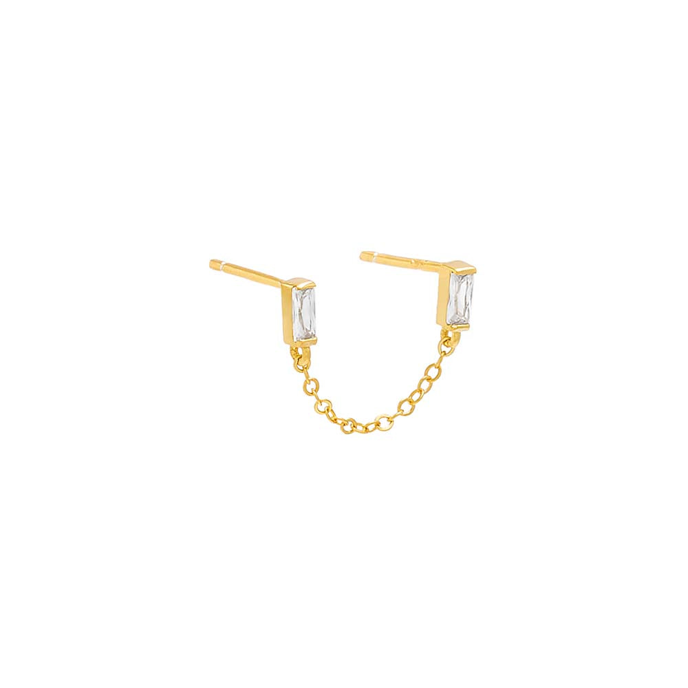 Double Baguette Chain Stud Earring