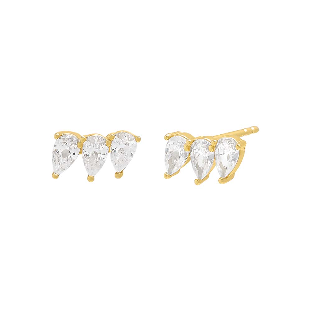 Triple Teardrop Curved Bar Stud Earring