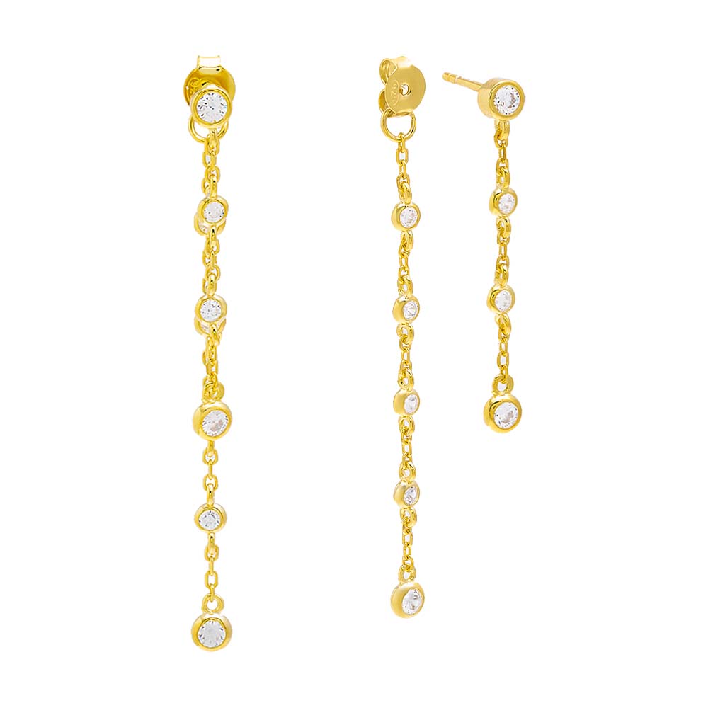 Bezel Chain Front Back Stud Earring