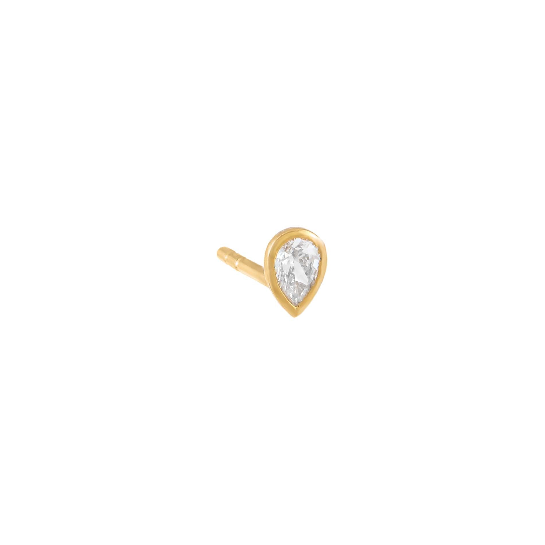 Diamond Bezel Teardrop Stud Earring 14K