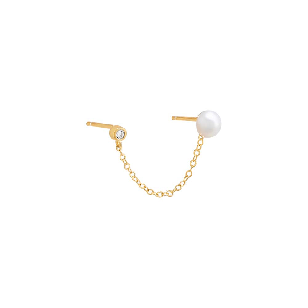 Pearl X Colored CZ Chain Stud Earring