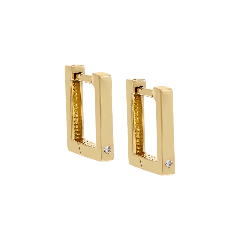 Single Diamond Square Huggie Earring 14K