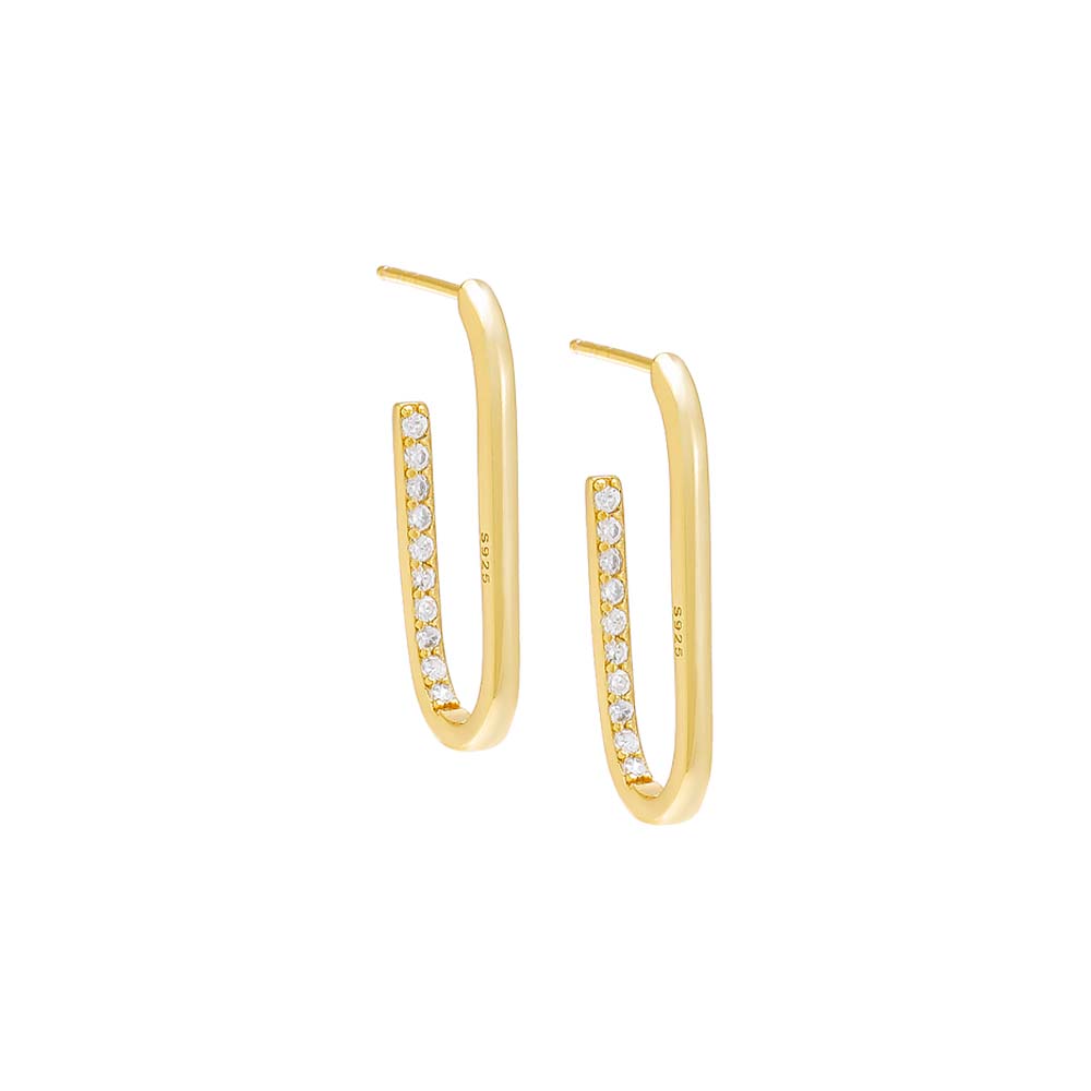 Inward Pave Oval Open Hoop Earring