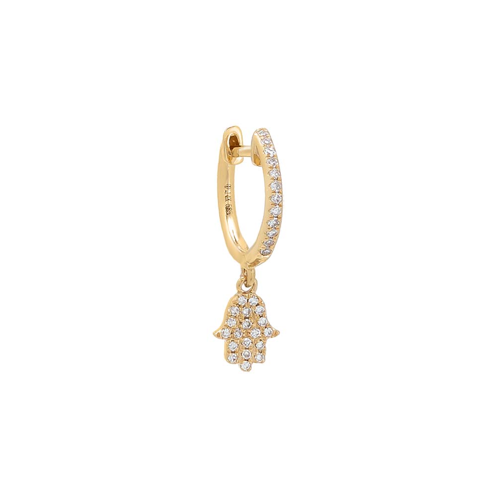 Diamond Dangling Pave Hamsa Huggie Earring 14K