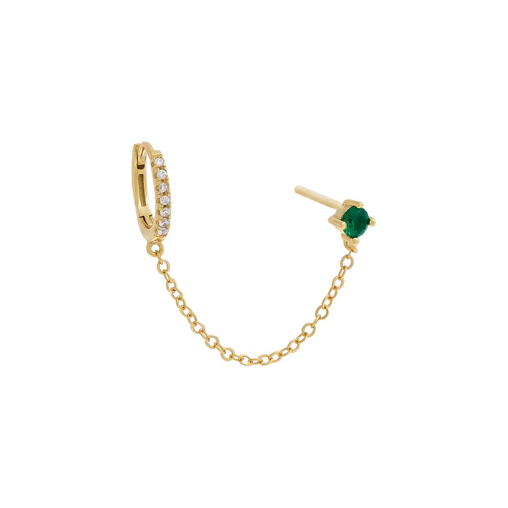 Colored Solitaire Stud X Huggie Chain Earring