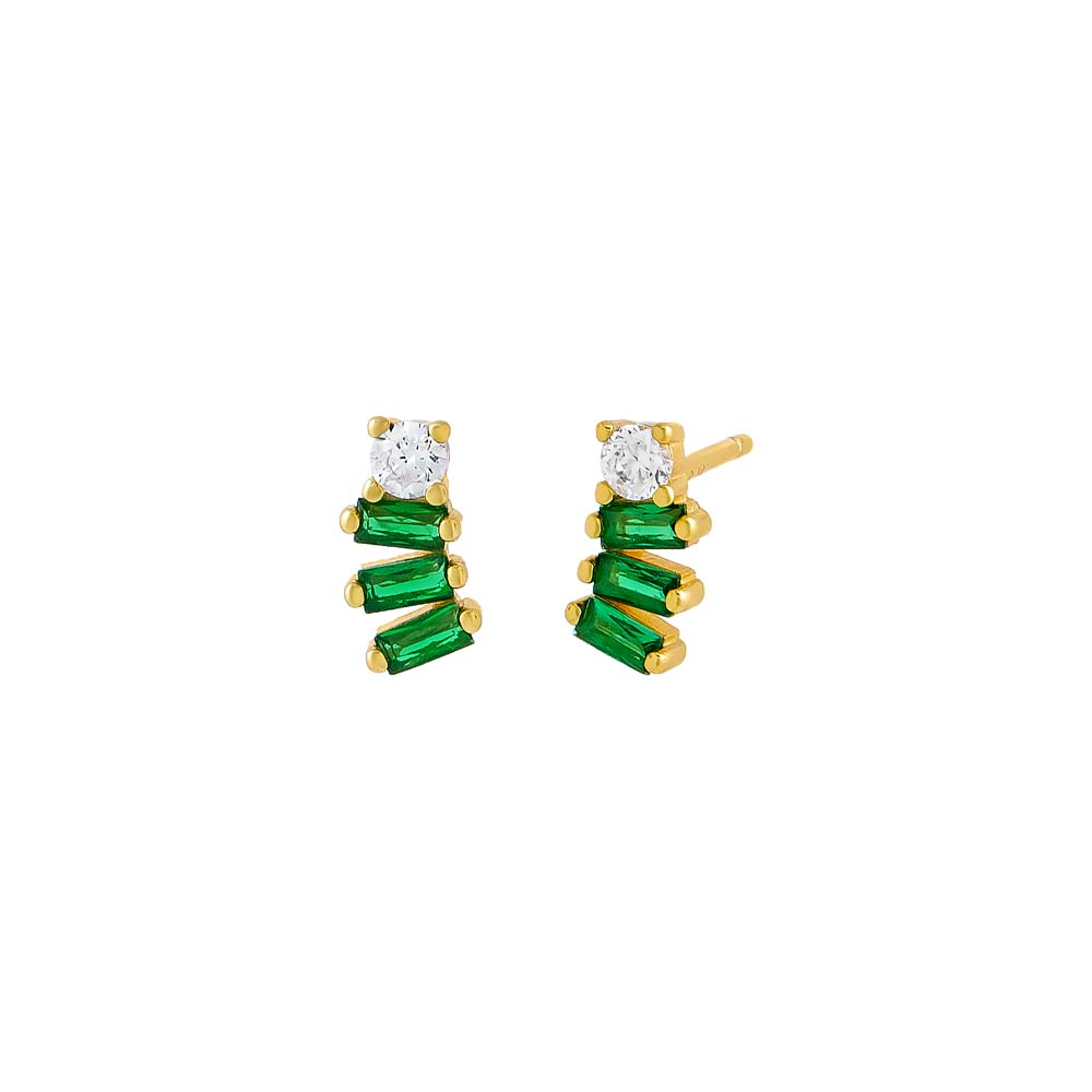 Colored Baguette Curved Stud Earring