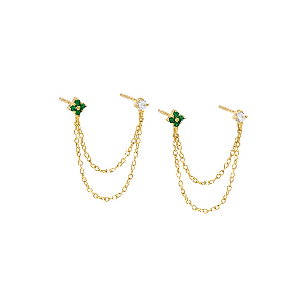 Colored Double Flower Chain Stud Earring