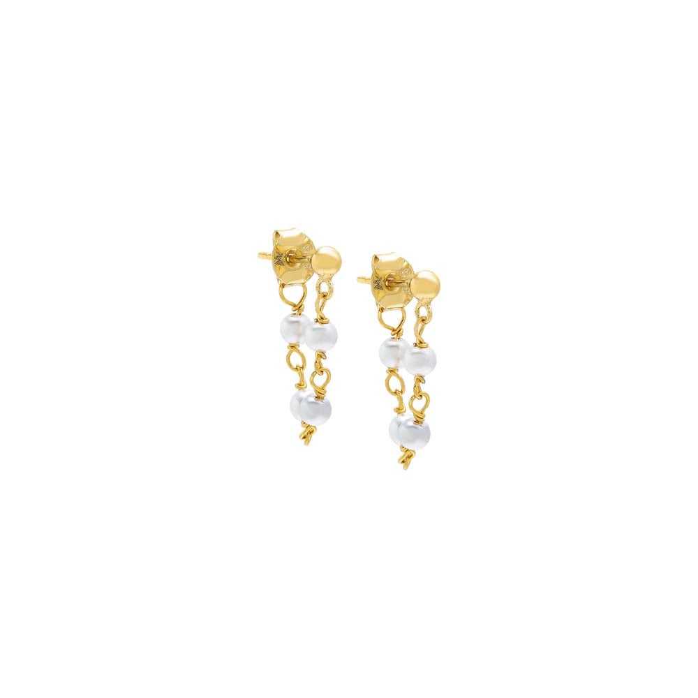 Mini Pearl Front Back Chain Stud Earring