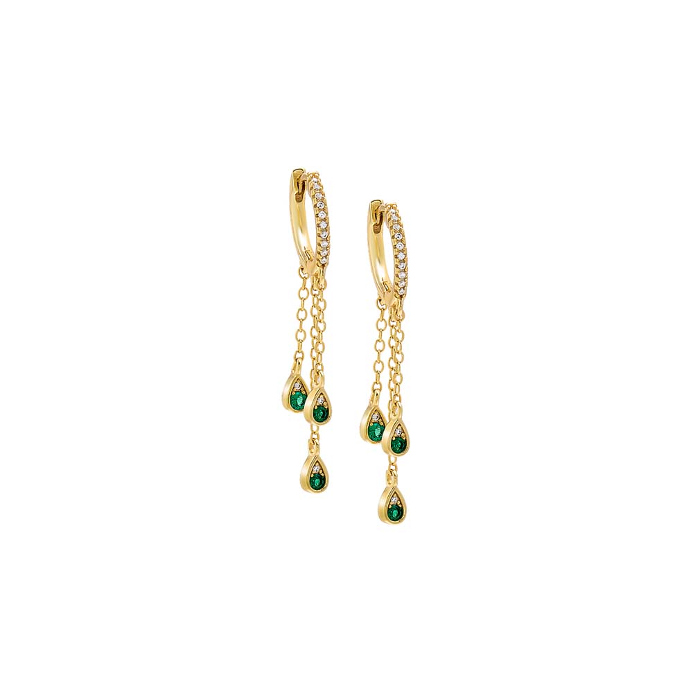 Emerald Green Teardrop Chain Drop Huggie Earring