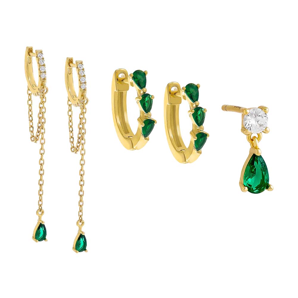 The Emerald Teardrop Earring Combo Set