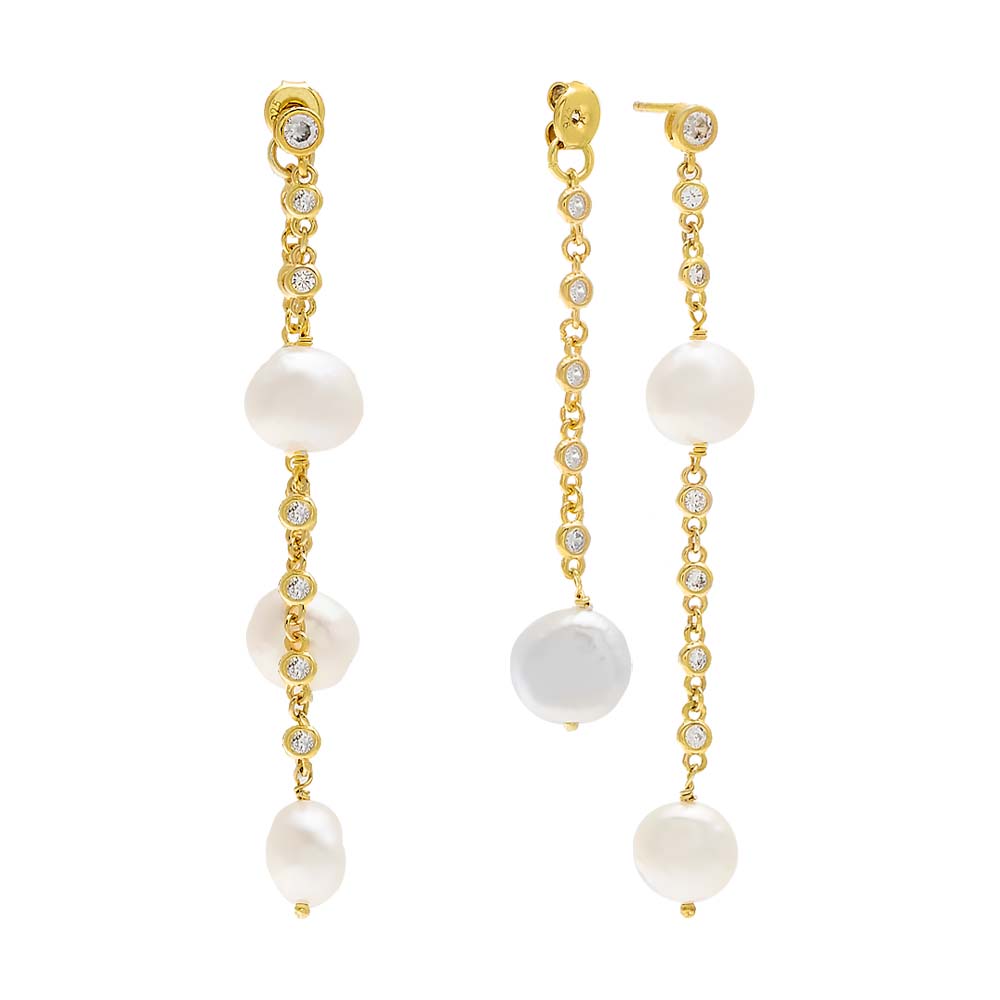 Pearl X CZ Front Back Drop Earring