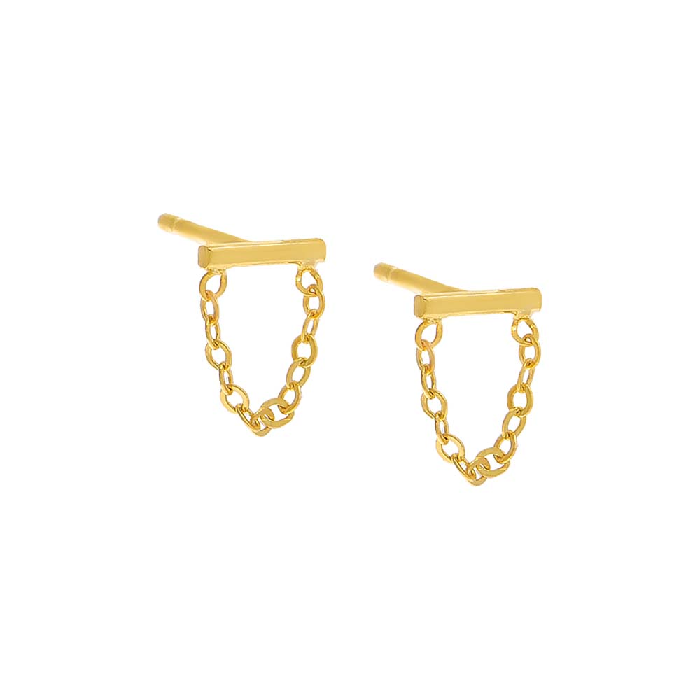 Tiny Bar Chain Stud Earring