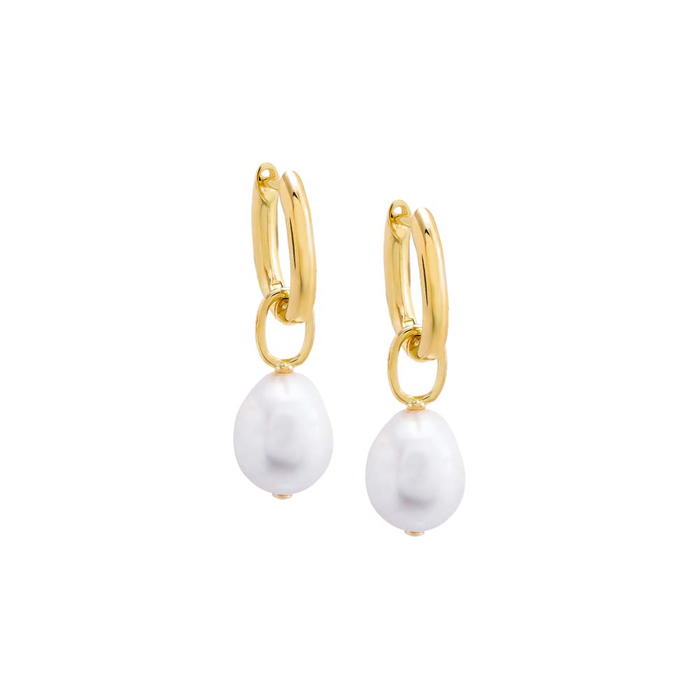 Dangling Pearl X Oval Hoop Earring