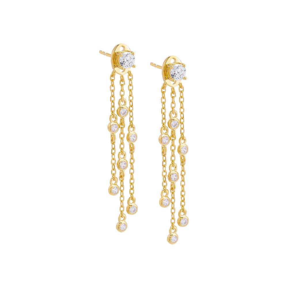 Colored Multi Strand Bezel Station Drop Stud Earring