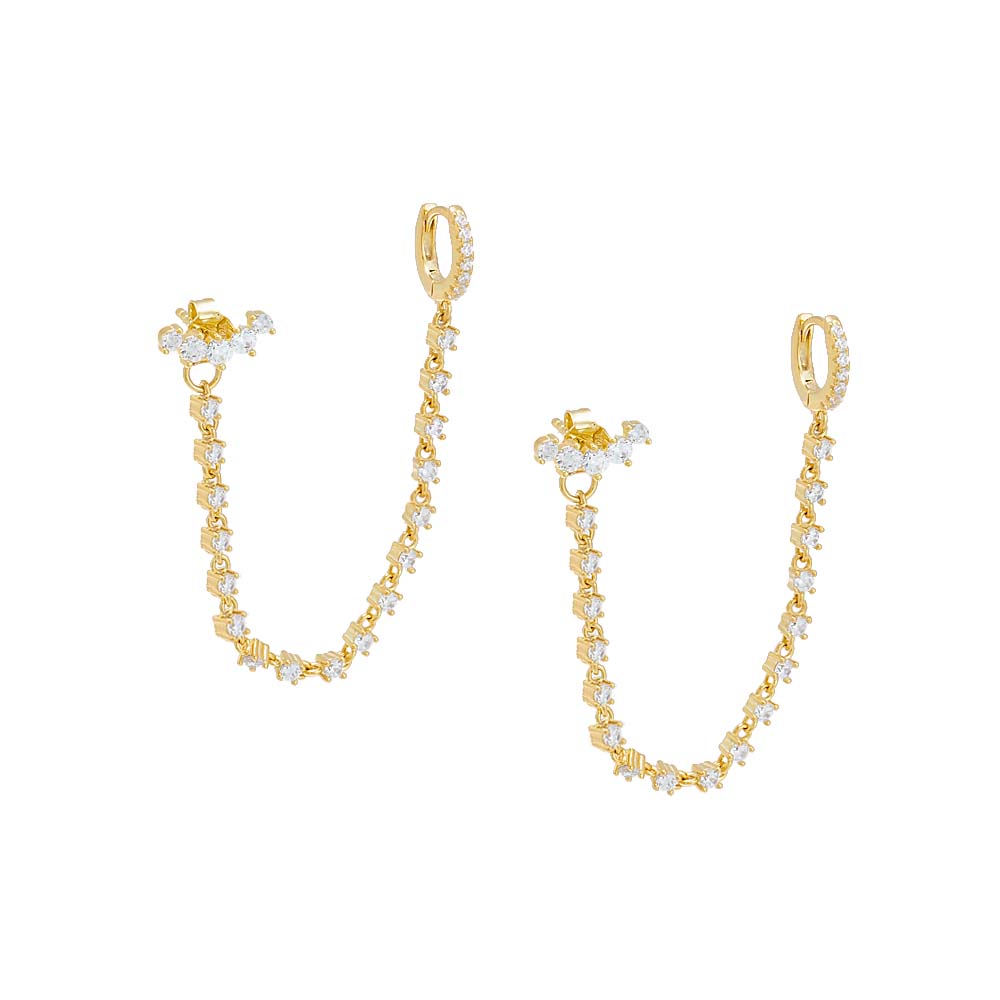 Scattered CZ Chain Stud \u0026 Huggie Earring