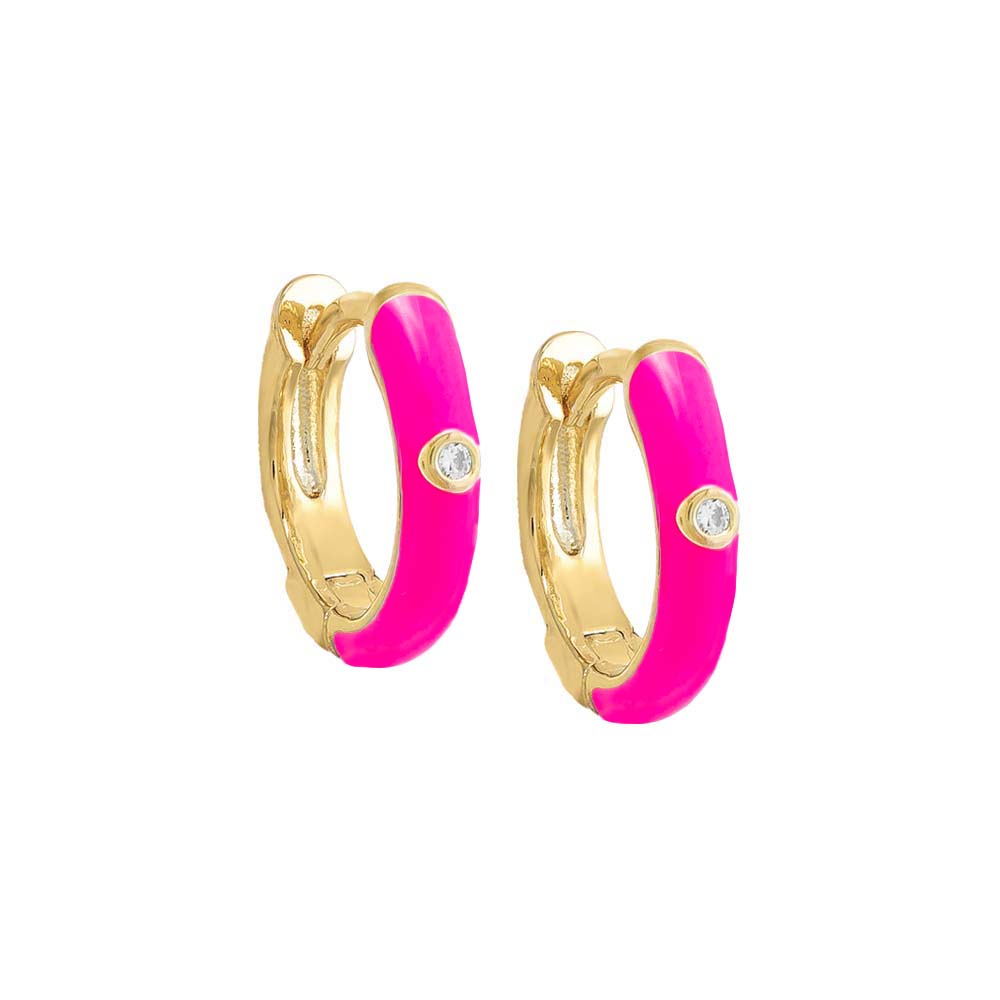 CZ Bezel Colored Enamel Huggie Earring