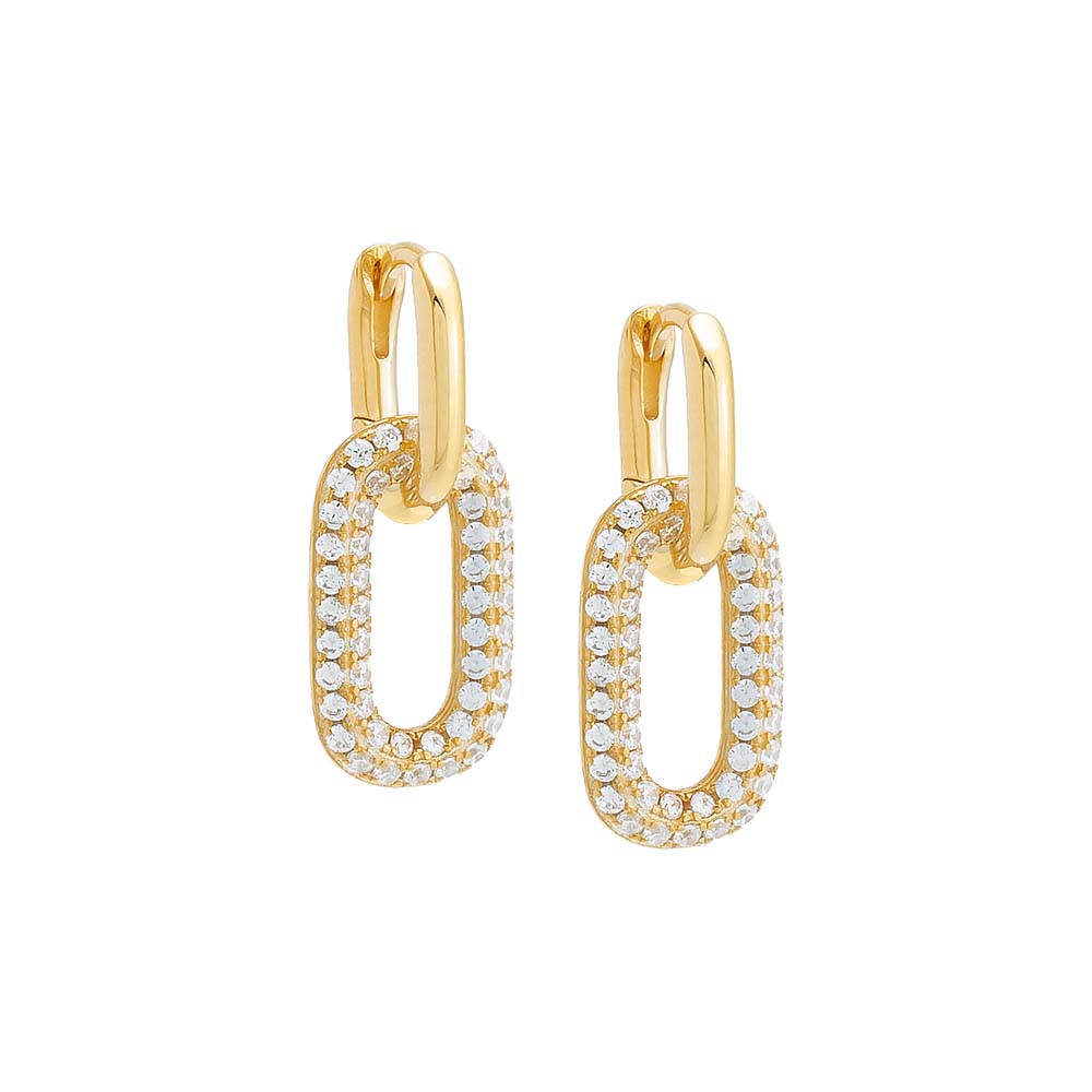 Pave Oval Shaped Drop Huggie Earring