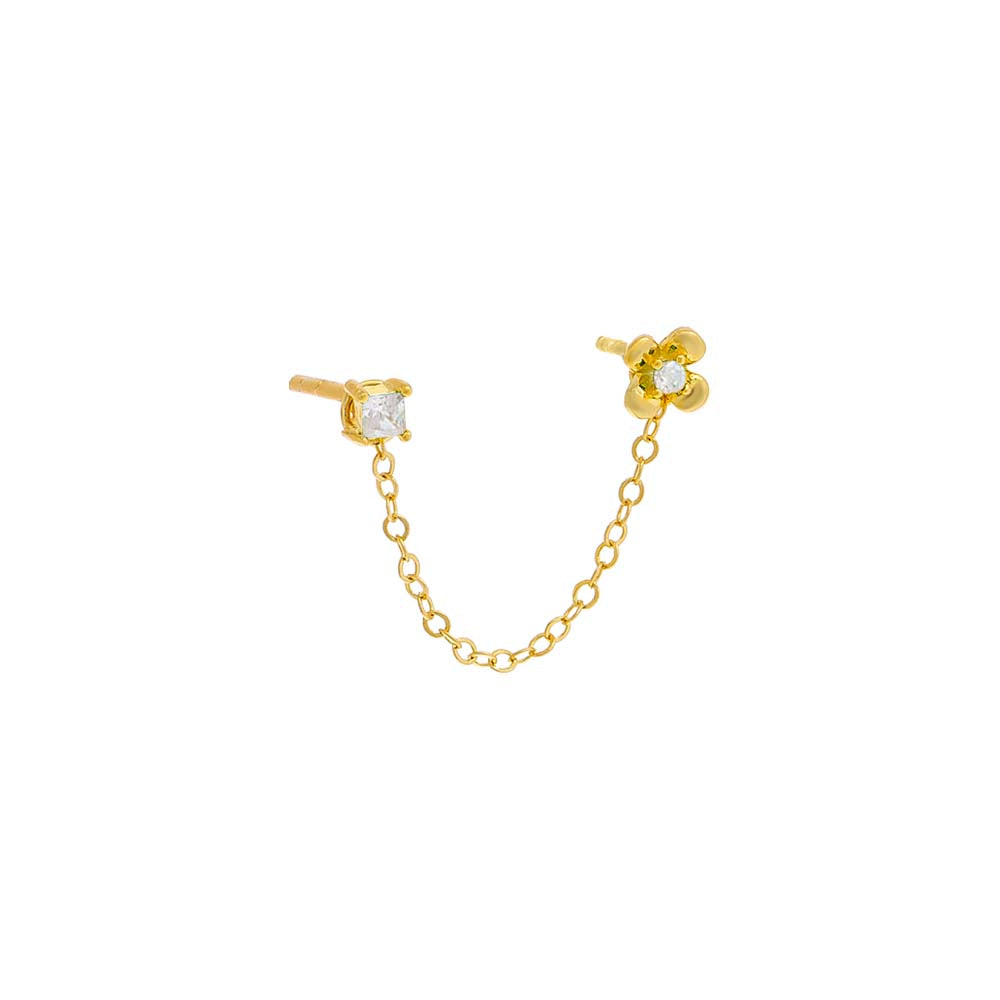 Colored Double CZ Chain Stud Earring