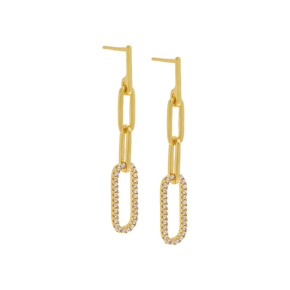 Fancy Pave Paperclip Drop Stud Earring