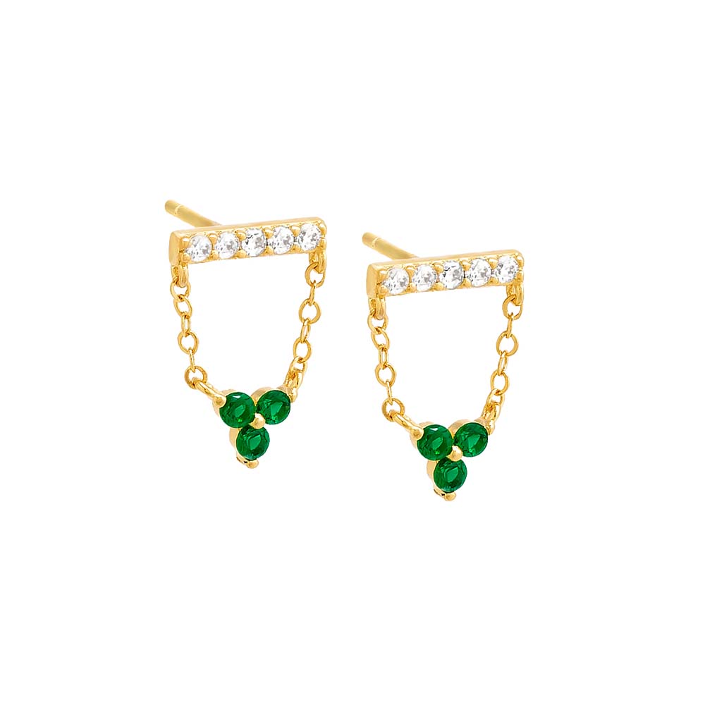 Pave Bar X Cluster Chain Stud Earring