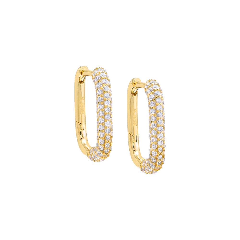 Rounded Pave Oval Huggie Earring