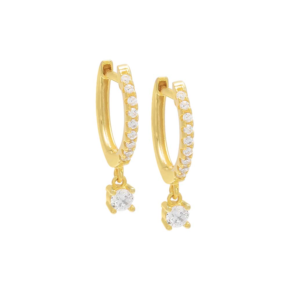 Pave Dangling Solitaire Huggie Earring