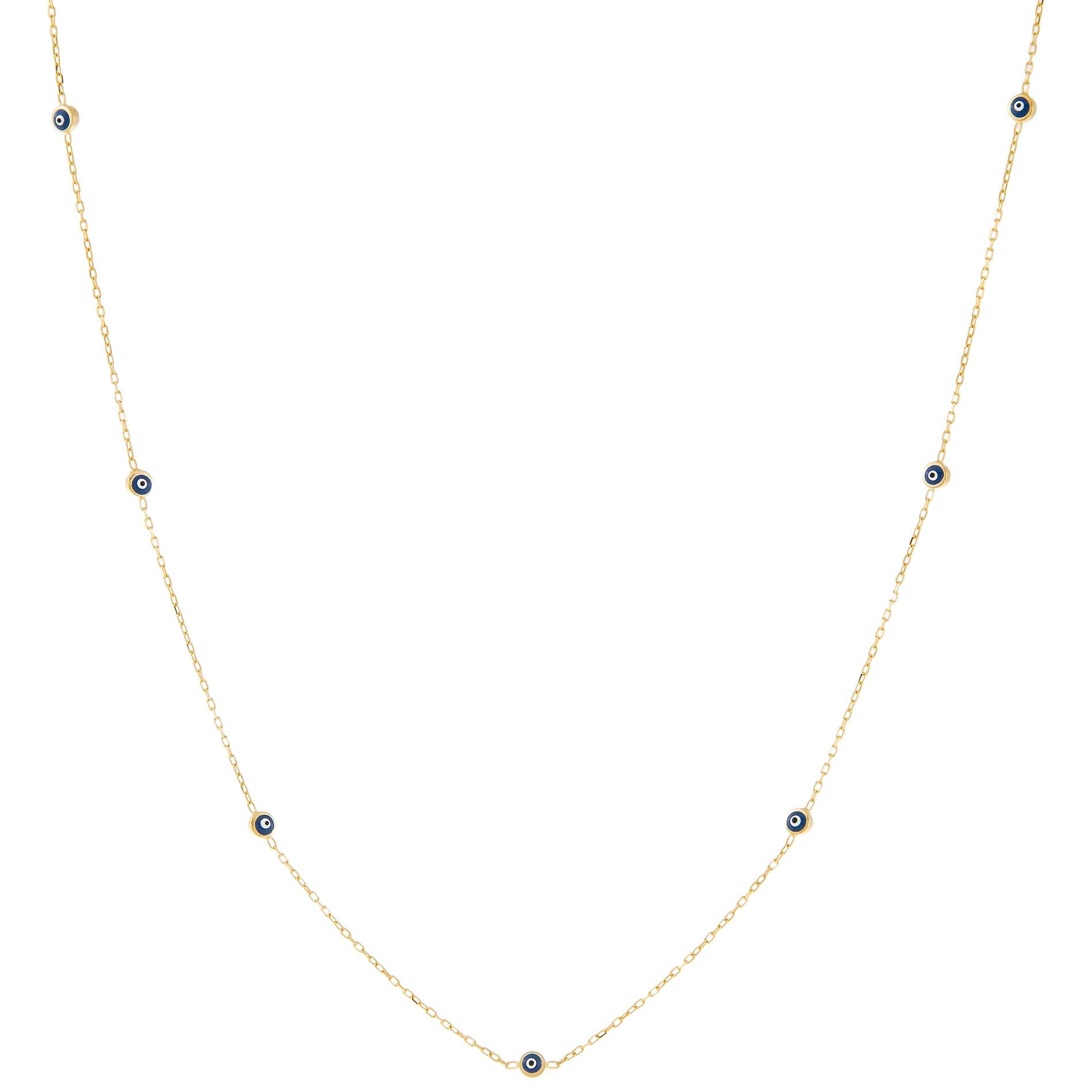 Enamel Evil Eye Bead Necklace 14K