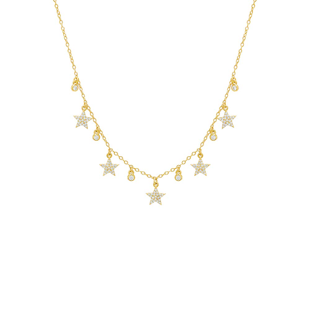 Pave Dangling Stars \u0026 Bezel CZ Necklace