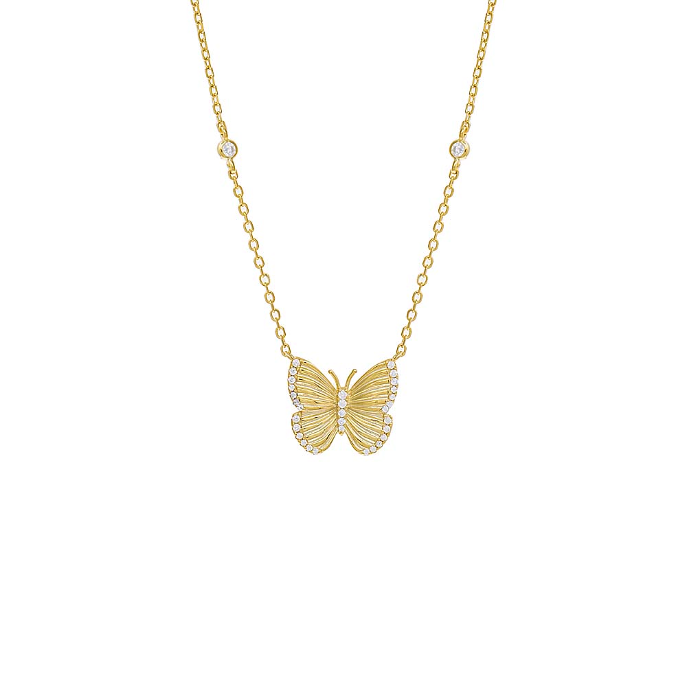 Pave Ridged Butterfly Necklace